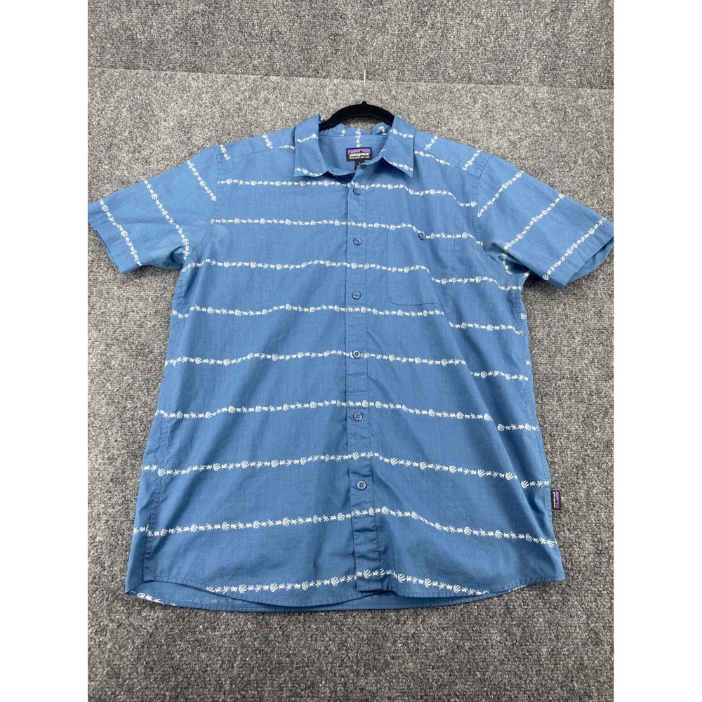 Patagonia Go To Shirt Mens Large Blue Palm Leaf Organic Cotton Button Down S/S